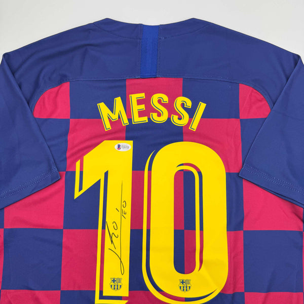 Autographed/Signed Lionel Leo Messi FC Barcelona Soccer Jersey Beckett BAS COA