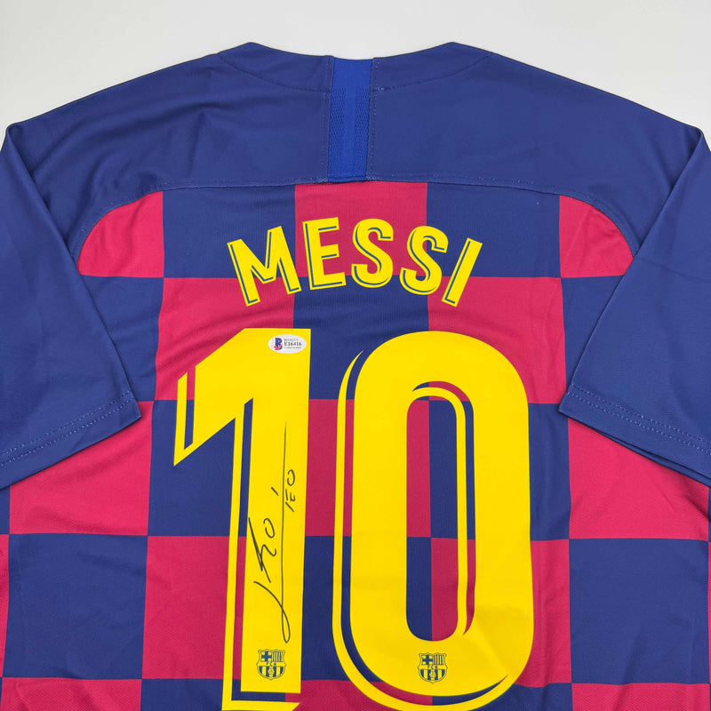 Autographed/Signed Lionel Leo Messi FC Barcelona Soccer Jersey Beckett BAS COA