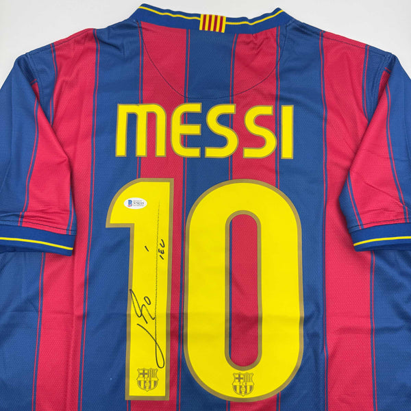 Autographed/Signed Lionel Leo Messi FC Barcelona Soccer Jersey Beckett BAS COA