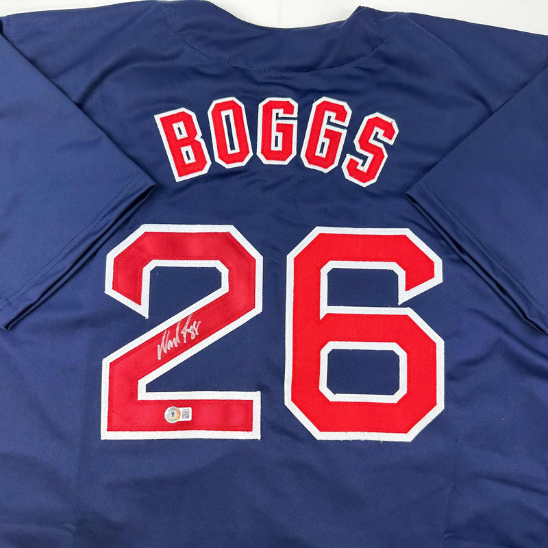 Autographed/Signed Wade Boggs Boston Blue Baseball Jersey Beckett BAS COA
