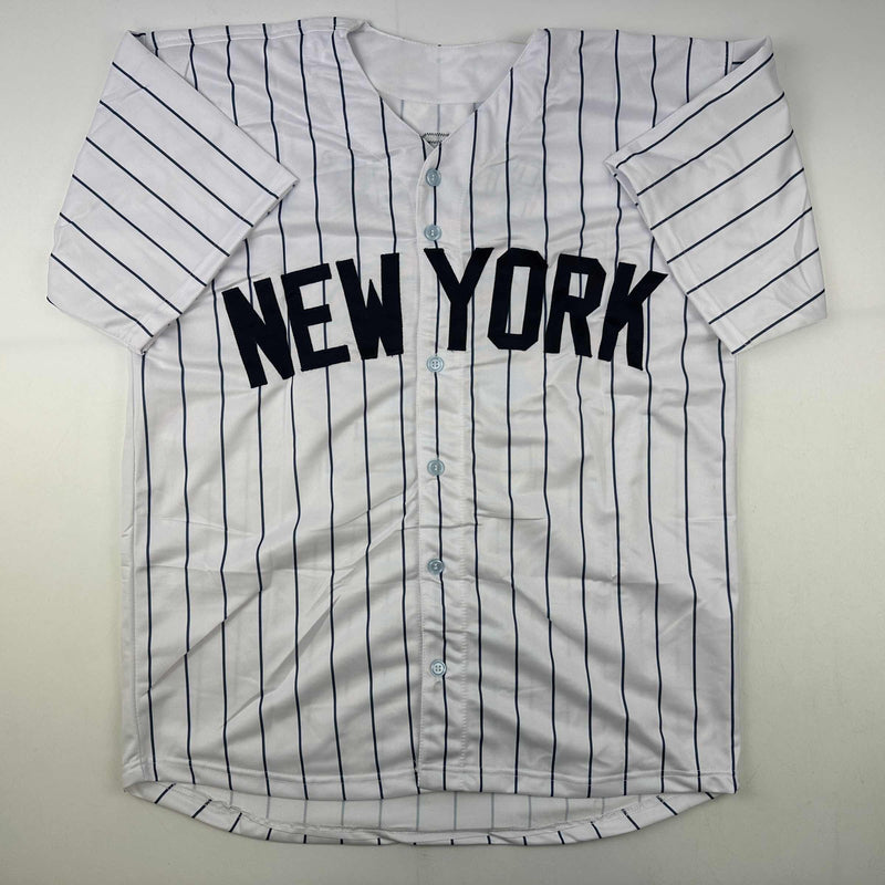 Autographed/Signed Wade Boggs New York Pinstripe Baseball Jersey Beckett BAS COA