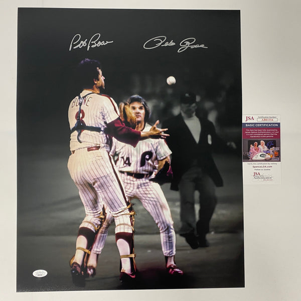 Autographed/Signed Bob Boone & Pete Rose Dual 1980 World Series Philadelphia Phillies 16x20 Baseball Photo JSA COA