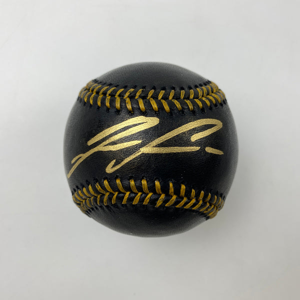 Autographed/Signed Ronald Acuna Jr. Black Rawlings Official Major League ROML Baseball JSA COA