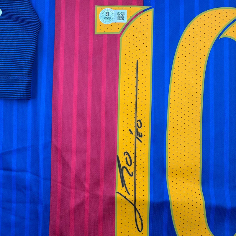 Autographed/Signed Lionel Leo Messi FC Barcelona Soccer Jersey Beckett BAS COA #4