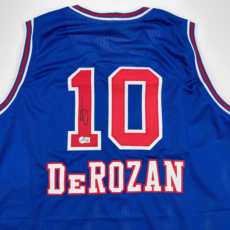 Autographed/Signed DeMar DeRozan Sacramento Blue Kansas City Retro Basketball Jersey Beckett BAS COA