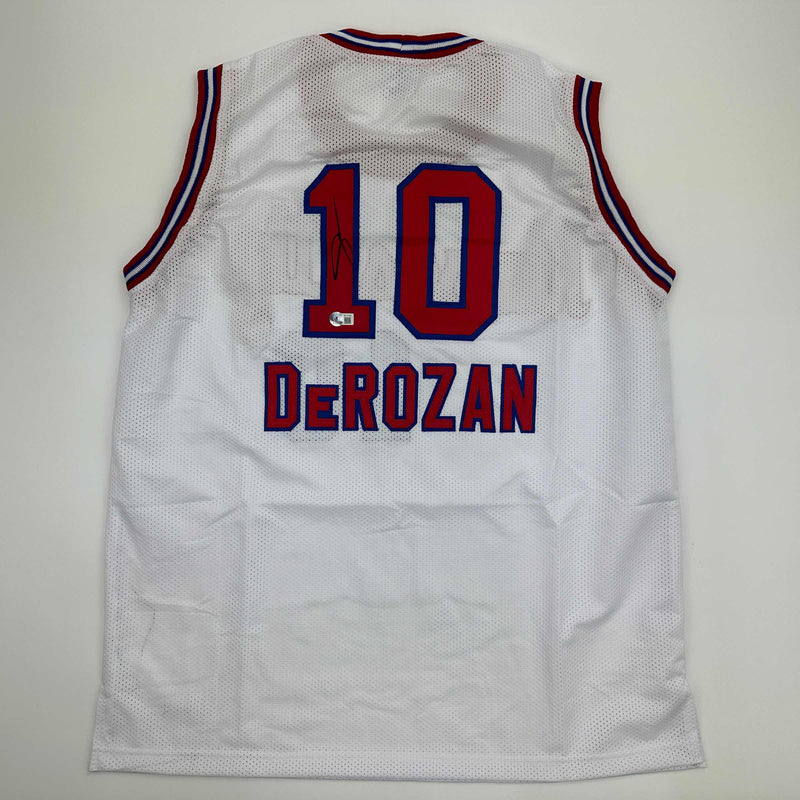 Autographed/Signed DeMar DeRozan Sacramento White Kansas City Retro Basketball Jersey Beckett BAS COA