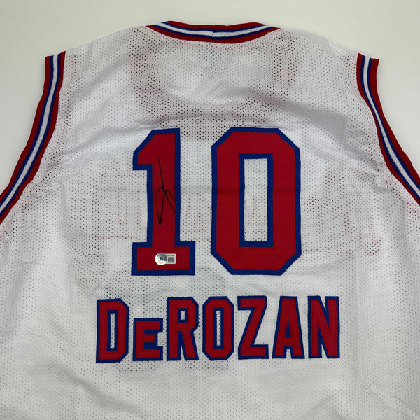 Autographed/Signed DeMar DeRozan Sacramento White Kansas City Retro Basketball Jersey Beckett BAS COA