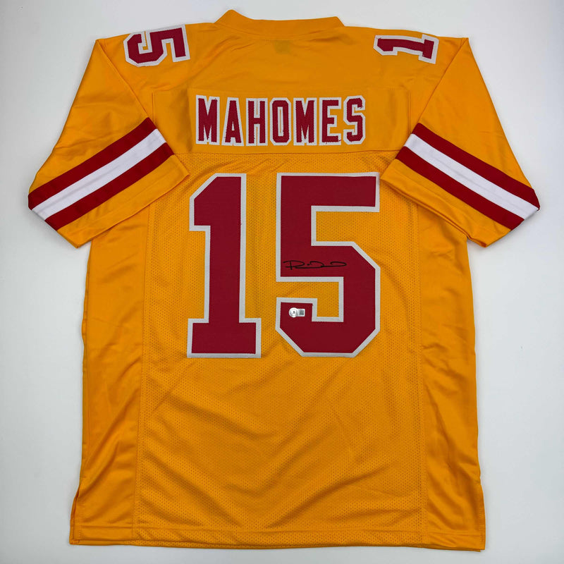 Autographed/Signed Patrick Mahomes Kansas City Yellow Football Jersey Beckett BAS COA
