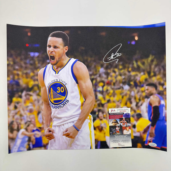 Autographed/Signed Stephen Steph Curry Golden State Warriors 16x20 Basketball Photo JSA COA