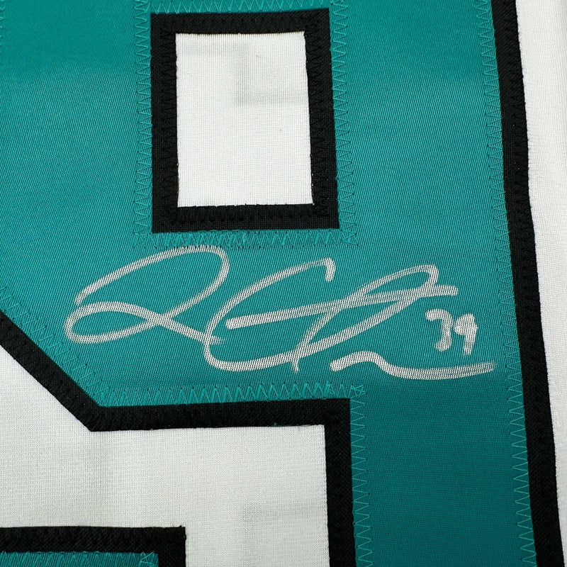Autographed/Signed Logan Couture San Jose White Hockey Jersey JSA COA