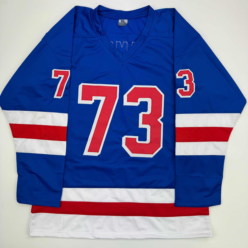 Autographed/Signed Matt Rempe New York Blue Hockey Jersey Beckett BAS COA