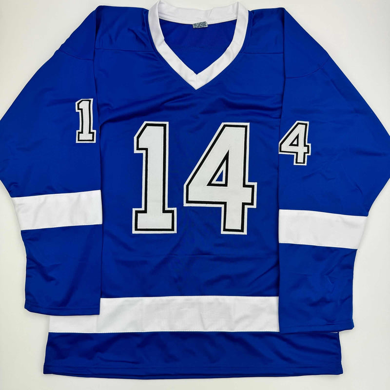 Autographed/Signed Pat Maroon Tampa Bay Blue Hockey Jersey JSA COA