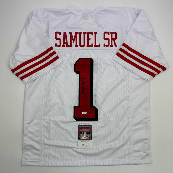 Autographed/Signed Deebo Samuel Sr. #1 San Francisco White Alternate Football Jersey JSA COA
