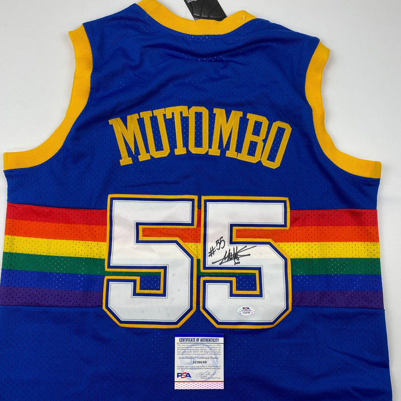 Autographed/Signed Dikembe Mutombo Denver Nuggets Blue Authentic Mitchell & Ness Basketball Jersey PSA/DNA COA