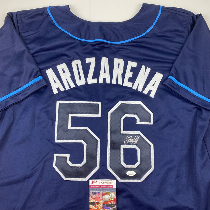 Autographed/Signed Randy Arozarena Tampa Bay Dark Blue Baseball Jersey JSA COA