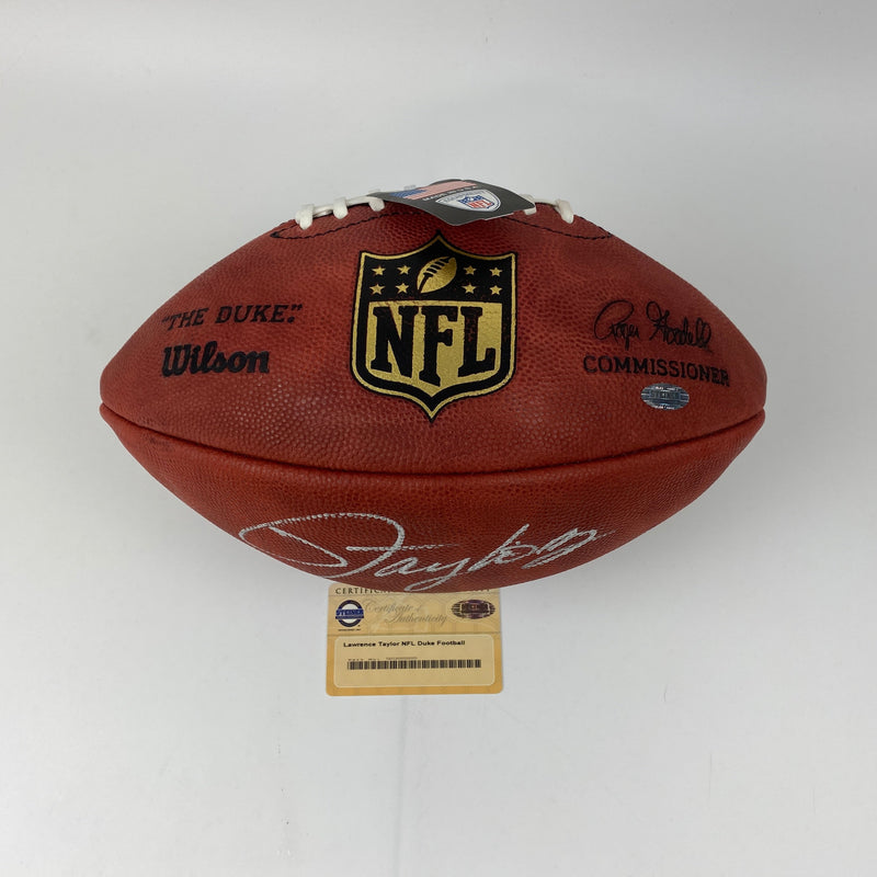 Autographed/Signed Lawrence Taylor New York Giants Authentic The Duke Full Size Football Steiner Sports COA