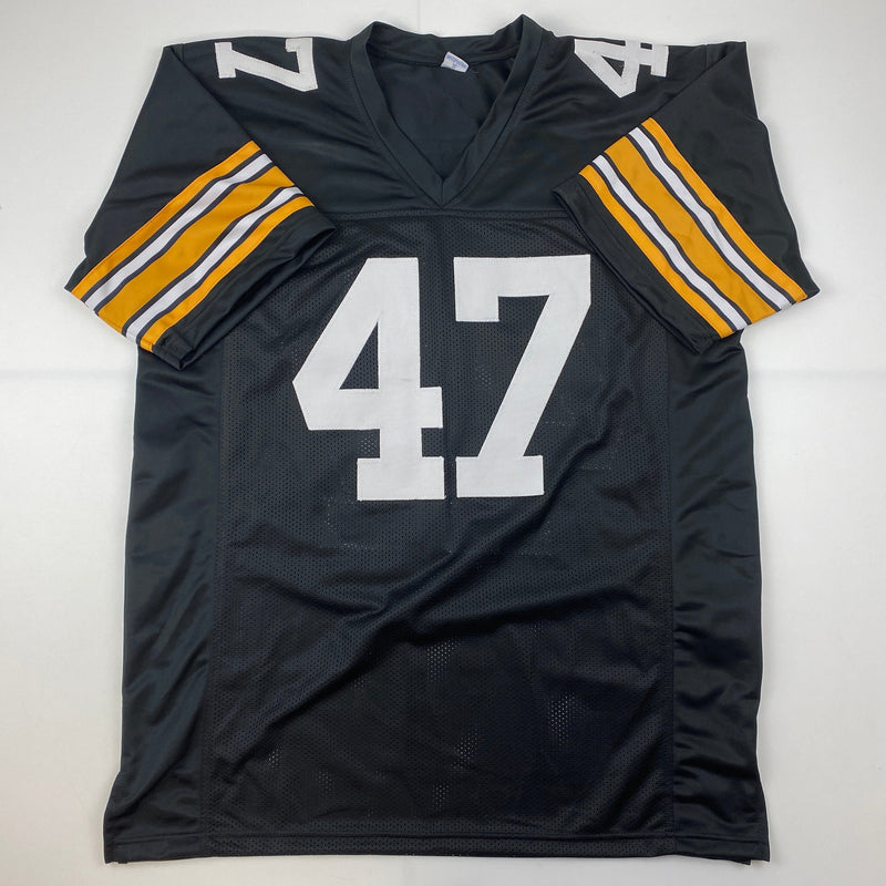 Autographed/Signed Mel Blount Pittsburgh Black Football Jersey JSA COA