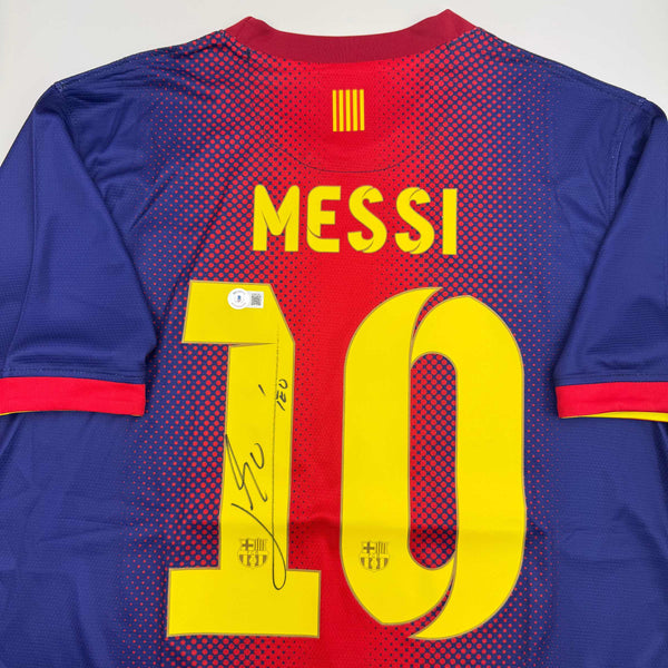 Autographed/Signed Lionel Leo Messi FC Barcelona Soccer Jersey Beckett BAS COA
