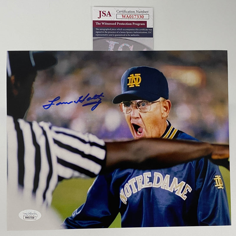 Autographed/Signed Lou Holtz Notre Dame Irish 8x10 College Football Photo JSA COA
