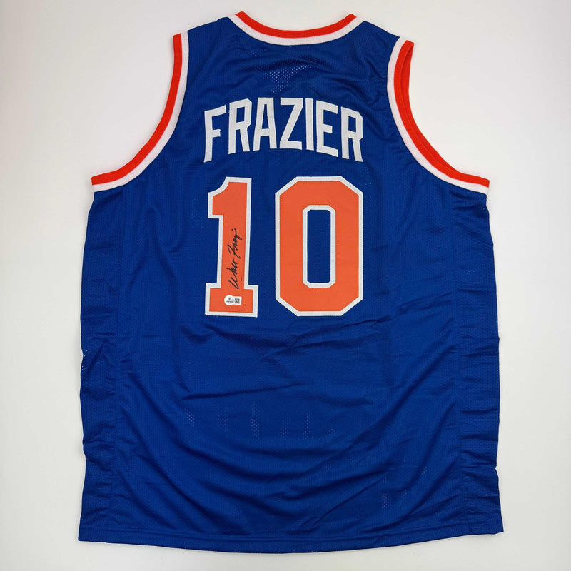 Autographed/Signed Walt Frazier New York Blue Basketball Jersey PSA/DNA COA