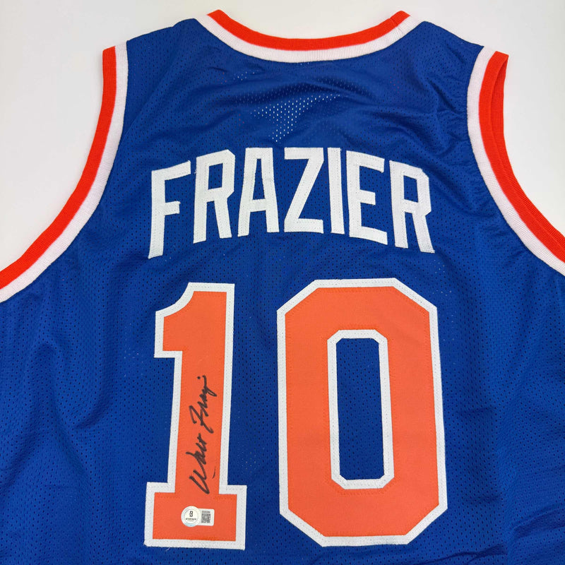 Autographed/Signed Walt Frazier New York Blue Basketball Jersey PSA/DNA COA