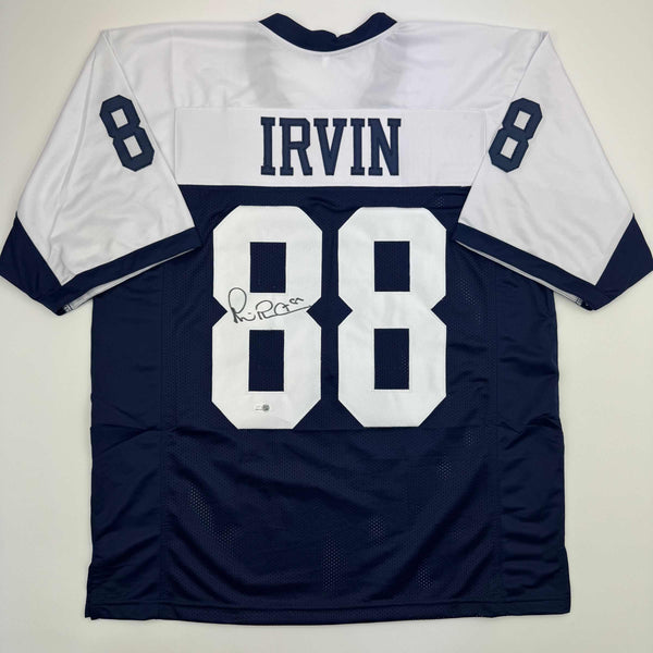 Autographed/Signed Michael Irvin Dallas Thanksgiving Day Blue Football Jersey Beckett BAS COA
