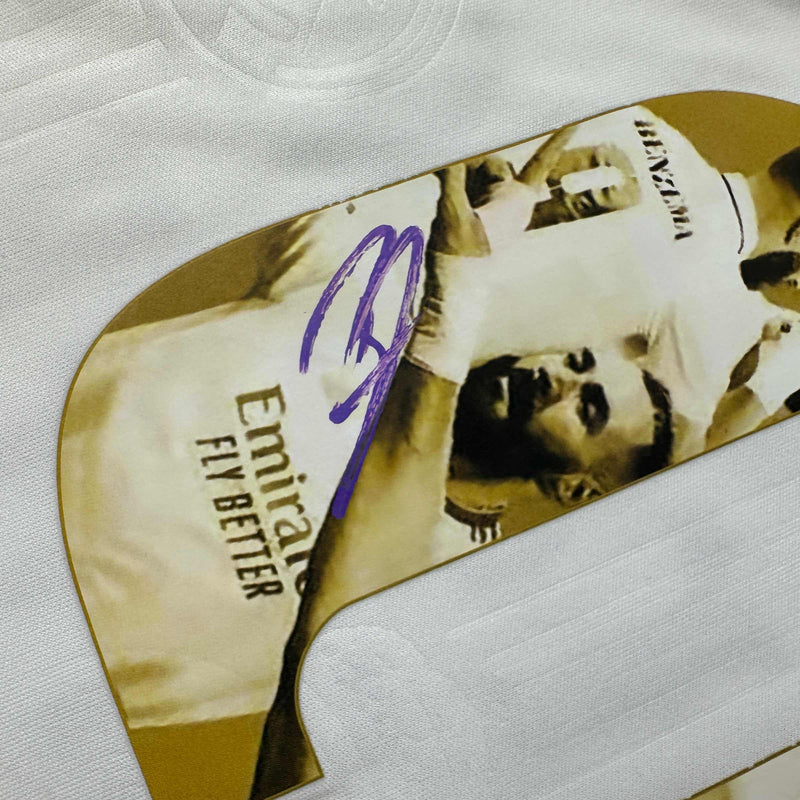 Autographed/Signed Karim Benzema Real Madrid Player Art White Soccer Jersey Beckett BAS COA