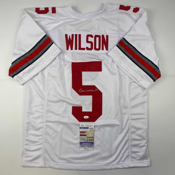 Autographed/Signed Garrett Wilson Ohio State White College Football Jersey JSA COA