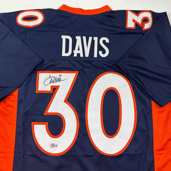 Autographed/Signed Terrell Davis Denver Blue Football Jersey Beckett BAS COA