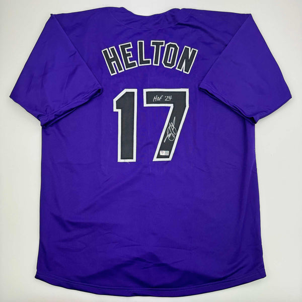 Autographed/Signed Todd Helton HOF 24 Colorado Purple Baseball Jersey Tristar COA