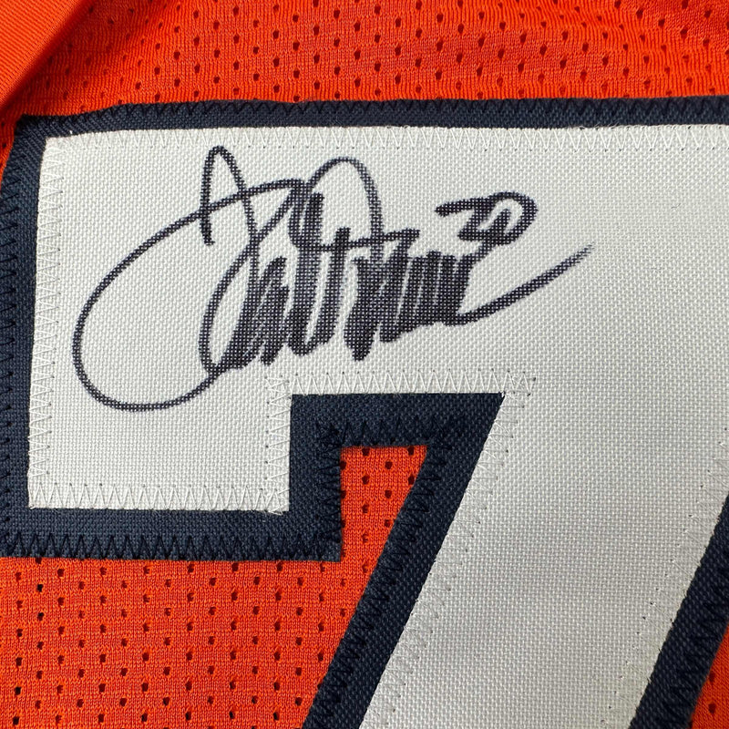 Autographed/Signed Terrell Davis Denver Orange Football Jersey Beckett BAS COA