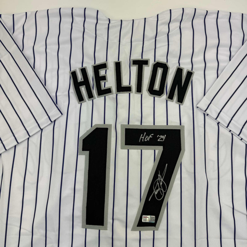 Autographed/Signed Todd Helton HOF 24 Colorado Pinstripe Baseball Jersey Tristar COA