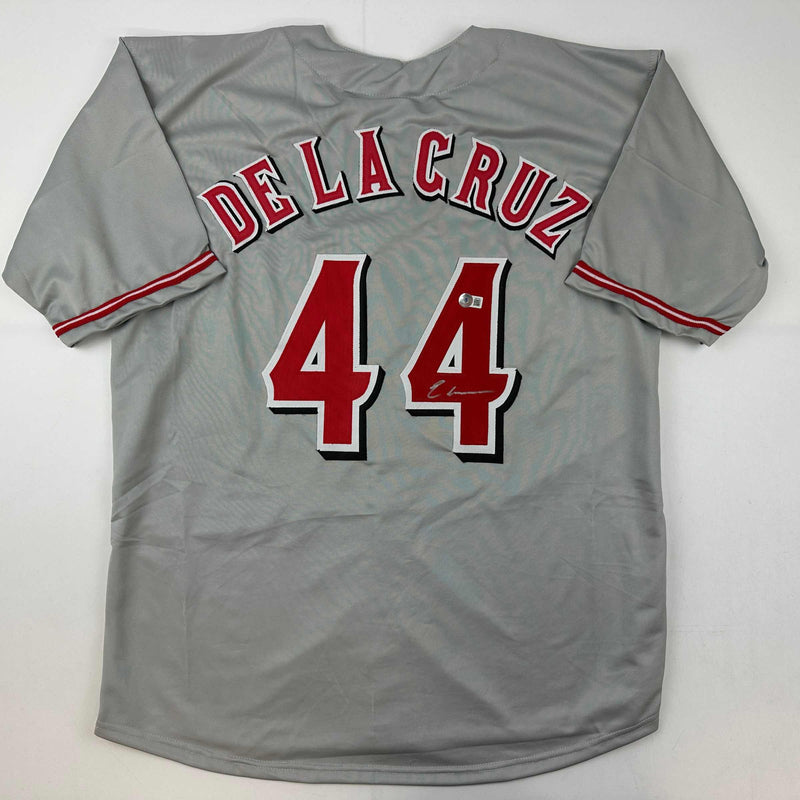 Autographed/Signed Elly De La Cruz Cincinnati Grey Baseball Jersey Beckett BAS COA