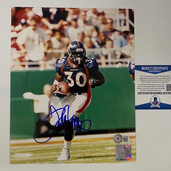 Autographed/Signed Terrell Davis Denver Broncos 8x10 Football Photo Beckett BAS COA #1