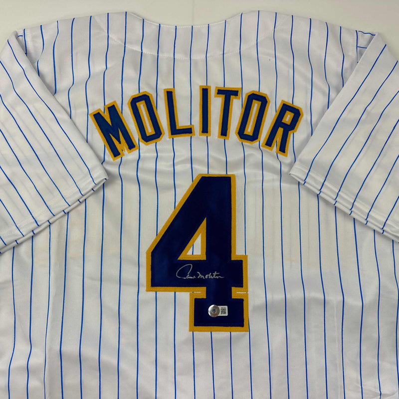 Autographed/Signed Paul Molitor Milwaukee Pinstripe Baseball Jersey Beckett BAS COA
