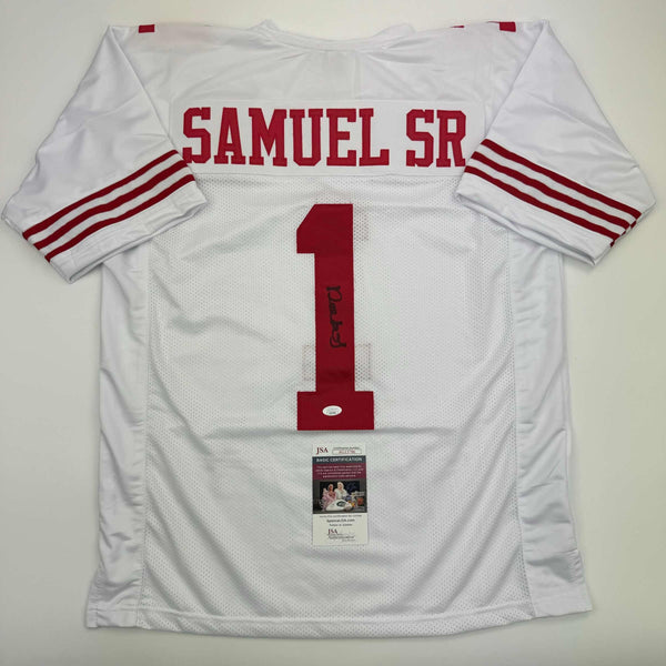 Autographed/Signed Deebo Samuel Sr. #1 San Francisco White Football Jersey JSA COA