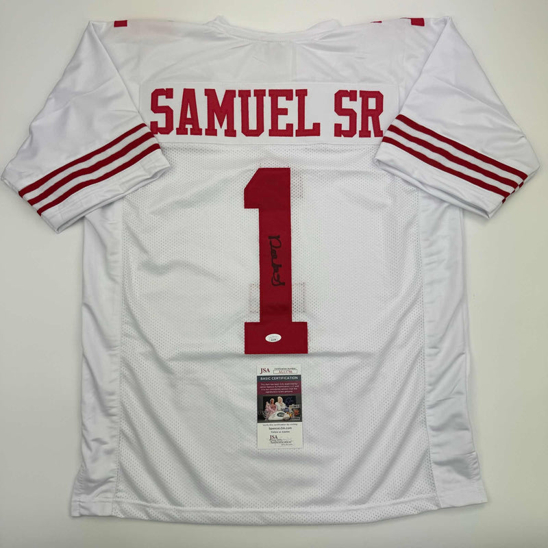 Autographed/Signed Deebo Samuel Sr. #1 San Francisco White Football Jersey JSA COA