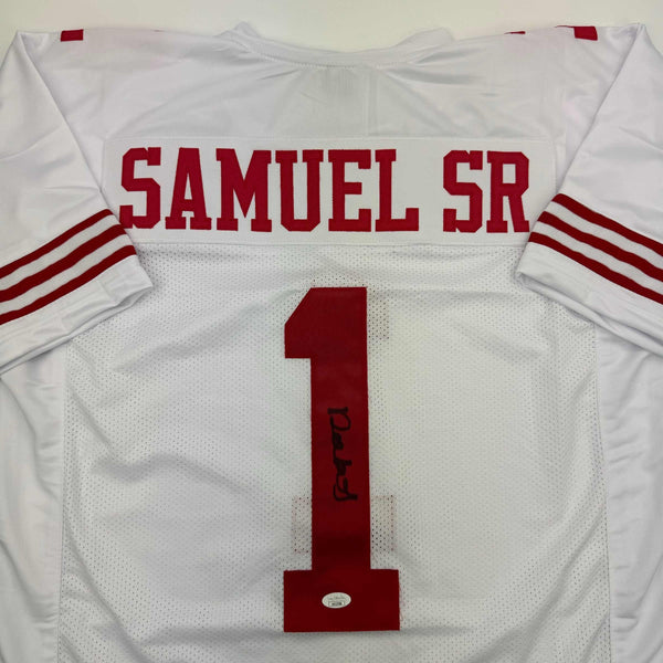 Autographed/Signed Deebo Samuel Sr. #1 San Francisco White Football Jersey JSA COA