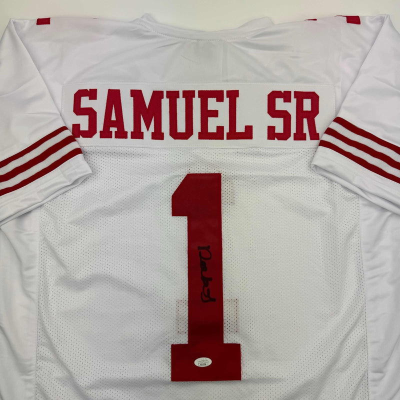 Autographed/Signed Deebo Samuel Sr. #1 San Francisco White Football Jersey JSA COA