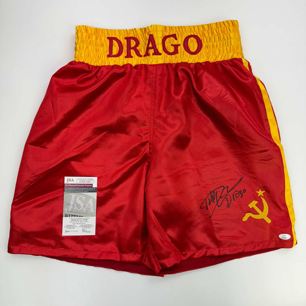 Autographed/Signed Dolph Lundgren "Drago" Rocky IV Red Boxing Trunks/Shorts JSA COA Auto