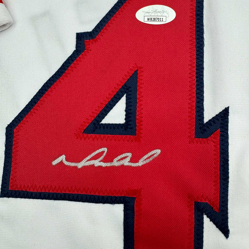 Autographed/Signed Mike Napoli Los Angeles LA Anaheim White Baseball Jersey JSA COA