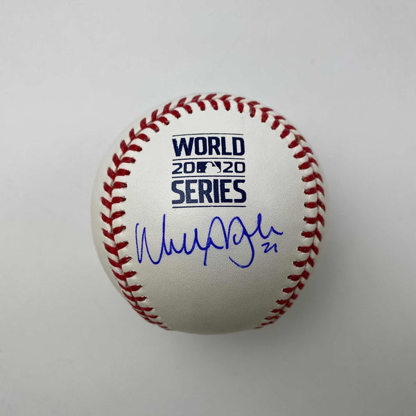 Autographed/Signed Walker Buehler 2020 World Series Rawlings Official Major League Baseball ROML Beckett BAS COA