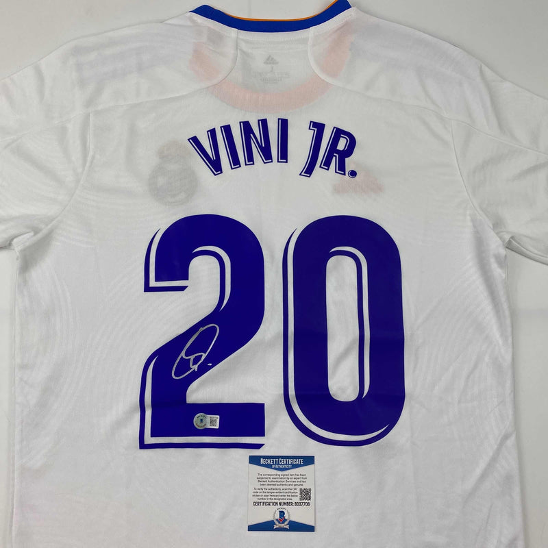 Autographed/Signed Vini Vinicius Jr. Real Madrid White Soccer Jersey Beckett BAS COA