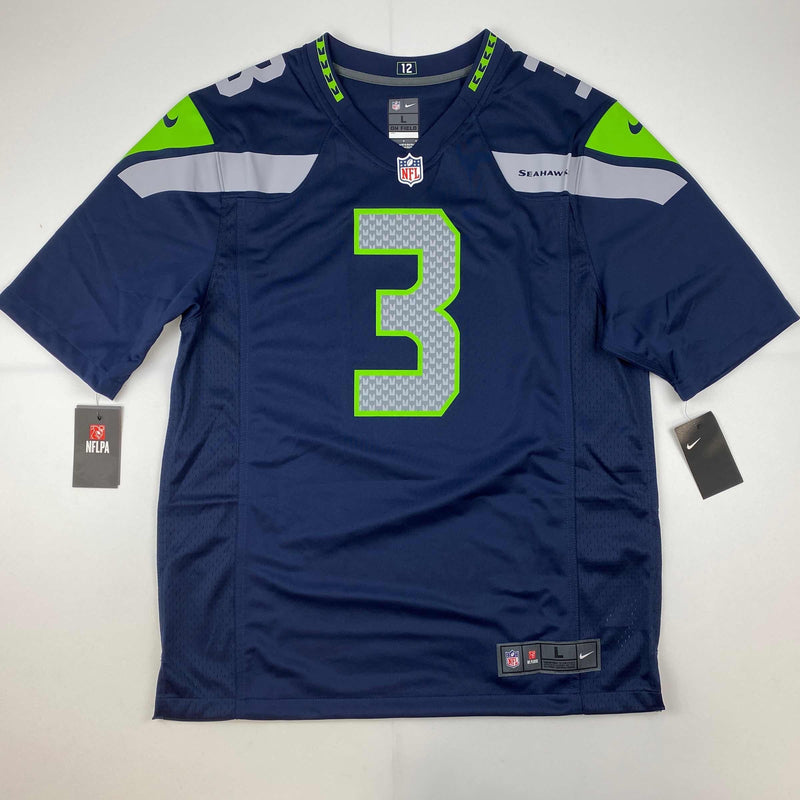 Autographed/Signed Russell Wilson Seattle Seahawks Blue Authentic Football Jersey Beckett BAS COA