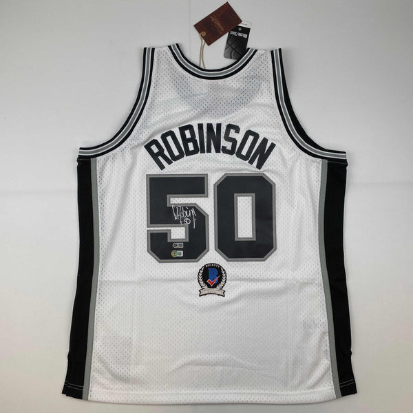 Autographed/Signed David Robinson San Antonio Spurs White Mitchell & Ness HWC Basketball Jersey Beckett BAS COA