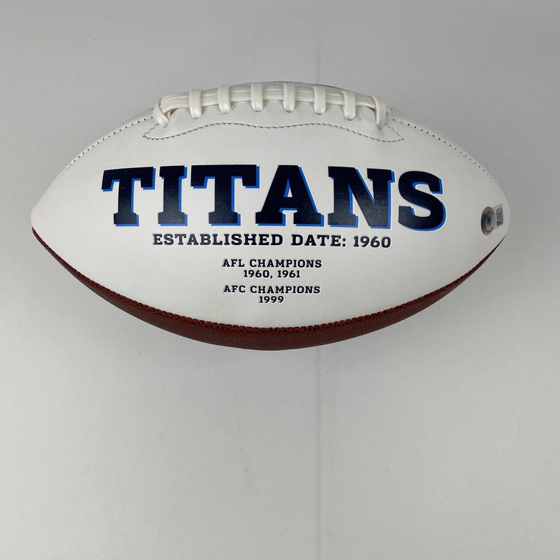 Autographed/Signed Treylon Burks Tennessee Titans Full Size F/S White Panel Logo Football Beckett BAS COA