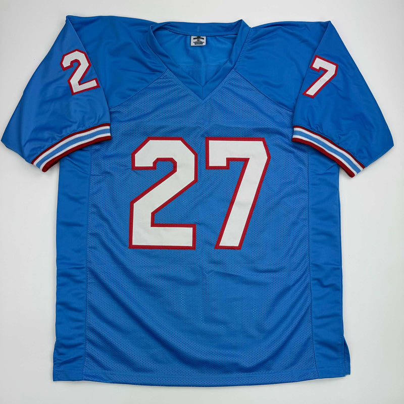 Autographed/Signed Eddie George Tennessee Retro Blue Football Jersey Beckett BAS COA