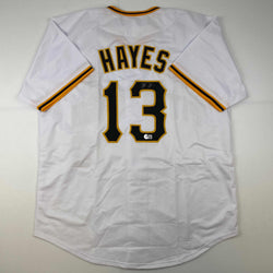 Autographed/Signed Ke'Bryan Hayes Pittsburgh White Baseball Jersey Beckett BAS COA
