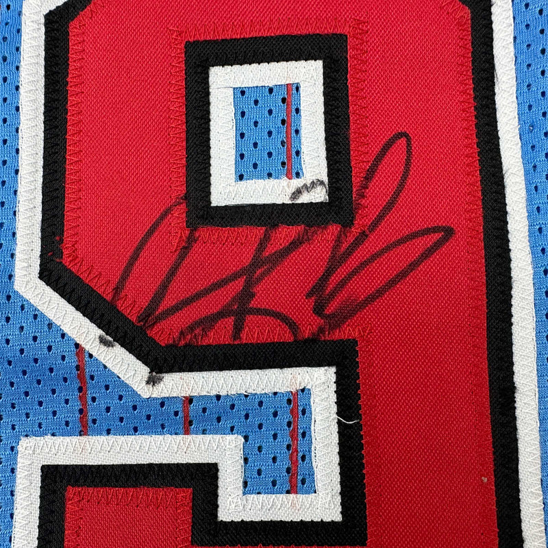 Autographed/Signed Dennis Rodman Chicago Blue Pinstripe Basketball Jersey JSA COA