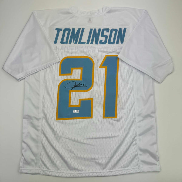 Autographed/Signed LaDainian Tomlinson San Diego White Football Jersey Beckett BAS COA